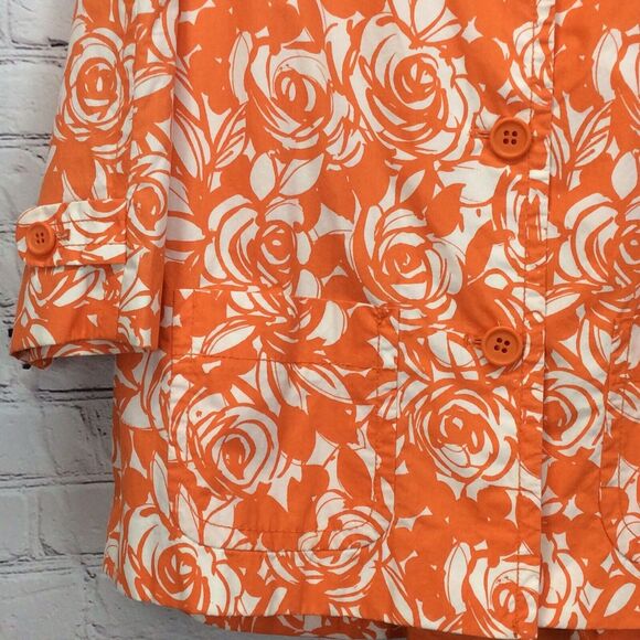 Liz Claiborne Jacket Women's Size M Orange/White Rose Swirl Print Button Pockets - Picture 6 of 12